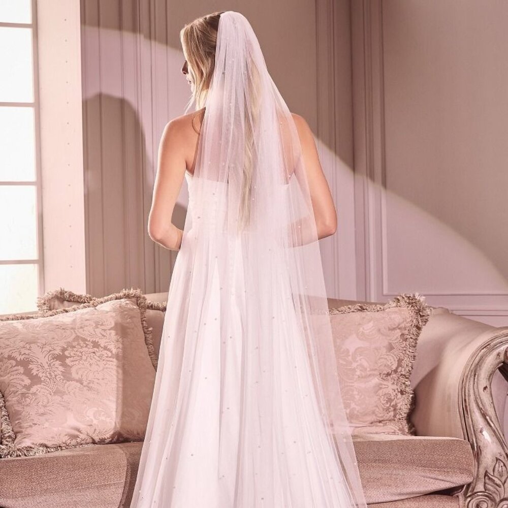 Off white wedding veil with pearl drops